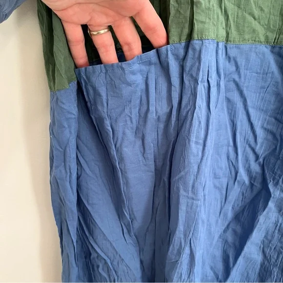 Gudrun Sjõdén 100% Cotton Green Blue Kaftan-Style ¾-Sleeve Maxi Crinkle Dress XL - Picture 5 of 12